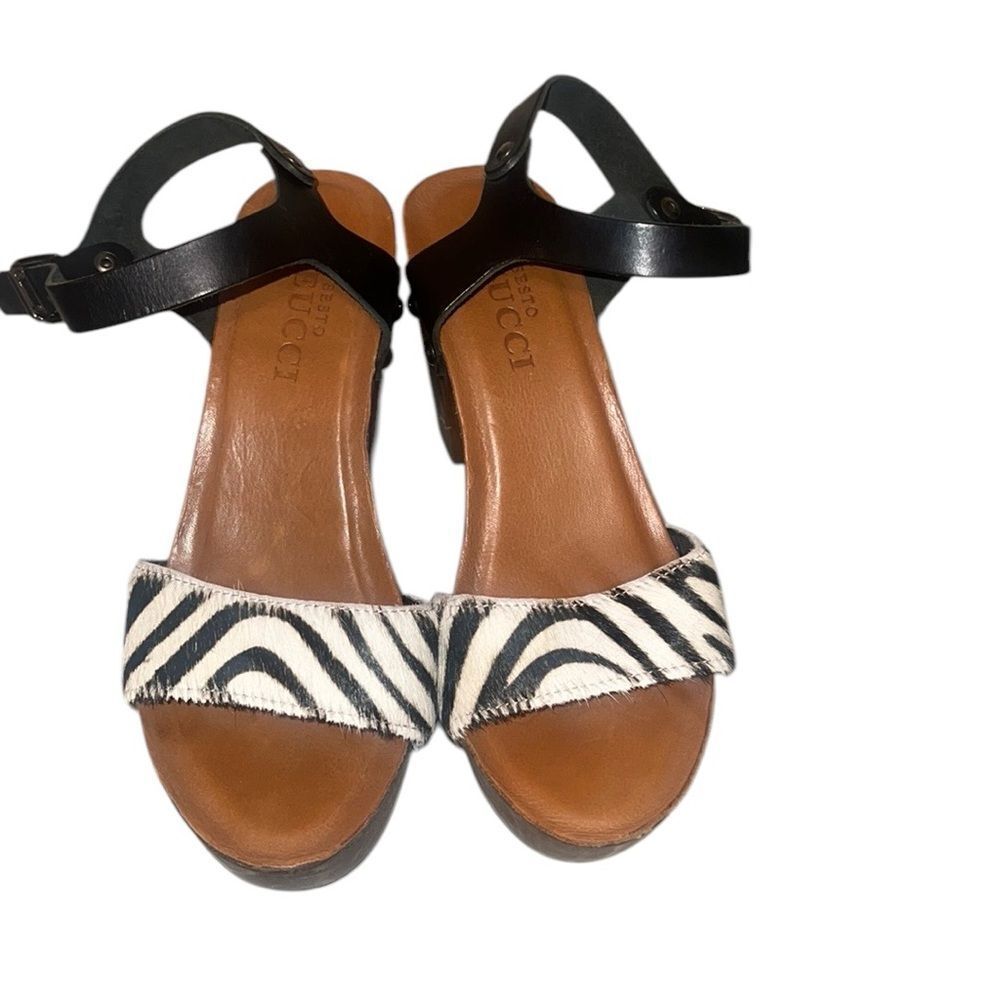 Sesto Meucci Zebra Hairy Calf  Print snd Black Women's Sandals Size 37